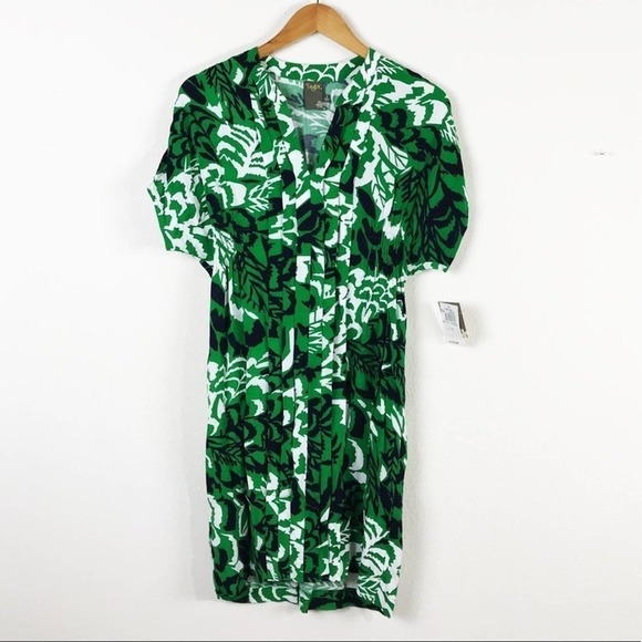 Taylor Green & Blue Floral Pleated Dolman Dress Size 2 - Picture 1 of 5